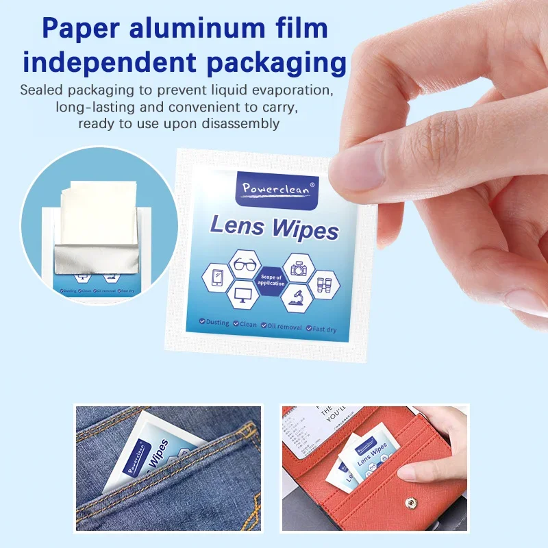 100pcs Glasses Cleaning Lens Wipes Sunglasses Mobile Phone Screen Wipes Pre-Moistened Individually Wrapped No Scratches Stripes 3