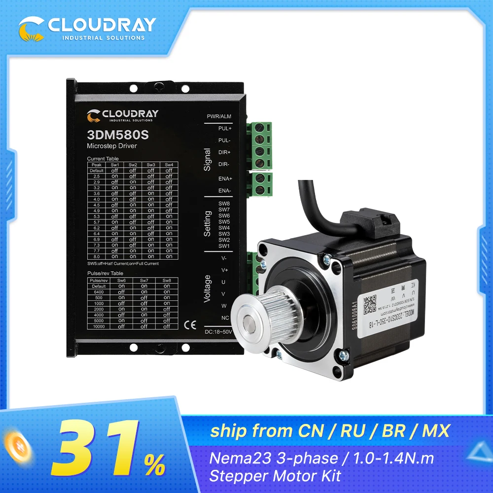 Cloudray Nema 23 Stepper Motor Driver Kit 3 Phase 1.0N.m/2.0N.m with GEAR for CNC Router Engraving milling machine