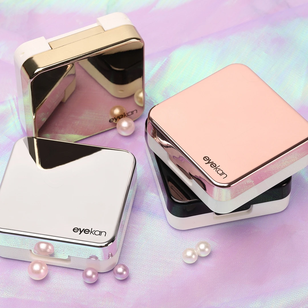 1Pcs Contact Lenses Case With Mirror Solid Color Square Portable Contact Lens Container Tweezer Stick Holder Storage Box