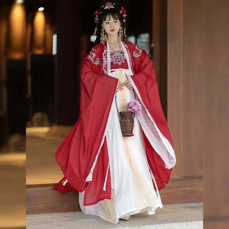 

Китайский Оригинальный Женский комплект Hanfu, одежда, юбка до груди, рубашка с большими рукавами, тонкая повседневная одежда в старинном стиле для весны и лета