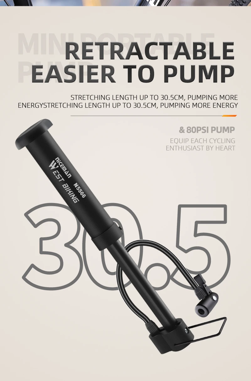 West Biking MTB Fahrrad pumpe 80 psi Fahrrad manuelle Luftpumpe Ballon Reifen Inflator Schrader Ventil Boden pumpe Fahrrad zubehör – Detail 5