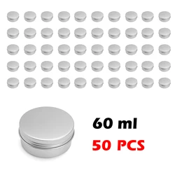 Aluminum Tin Cans Set with Screw Top Lids for Balm and Cosmetic Storage (Silver 60ml 50PCS)