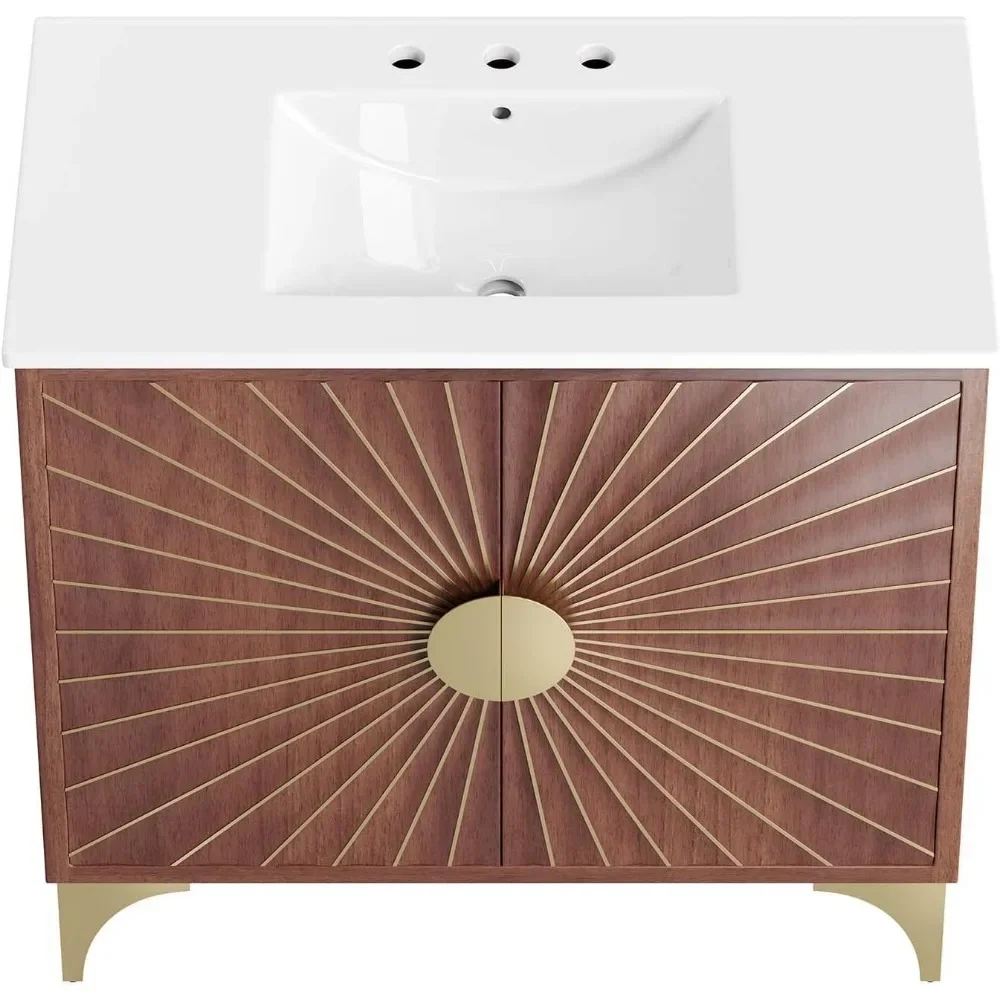 Daylight Bathroom Vanity Cabinet with Ceramic Sink Basin, 36 Inch, White Walnut 4