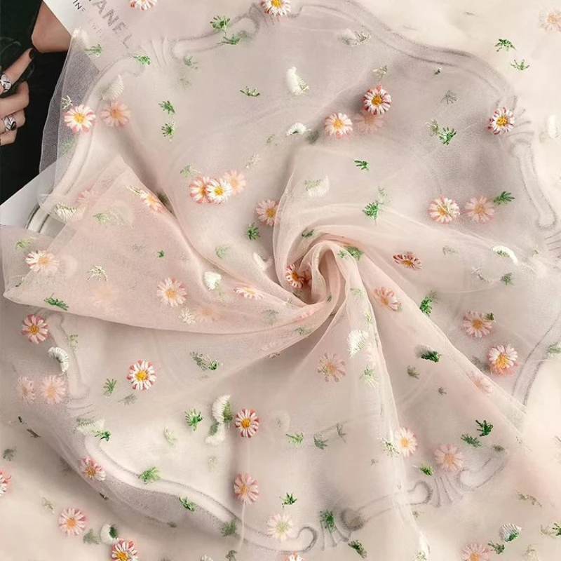 160x90CM 데이지 메쉬 자수 패브릭 수 놓은 레이스 패브릭 DIY 커튼 드레스 아동 의류 아동 의류 패브릭 TJ9419