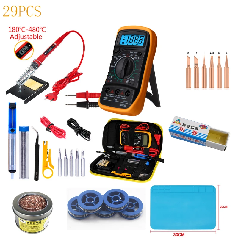 

Soldering iron kit adjustable temperature 220V 80W/60W LCD solder welding tools Ceramic heater soldering tips Desoldering Pump