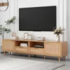 Rattan TV Stand for TVs up to 85'', Modern Farmhouse Media Console, Entertainment Center with Solid Wood Legs, TV Cabinet for Li 3