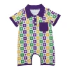 Wholesale Toddler Mardi Gras Romper Kids Short Sleeves Clothes Baby Boy Checked Bubble Children Infant Pullover Buttons Jumpsuit 1