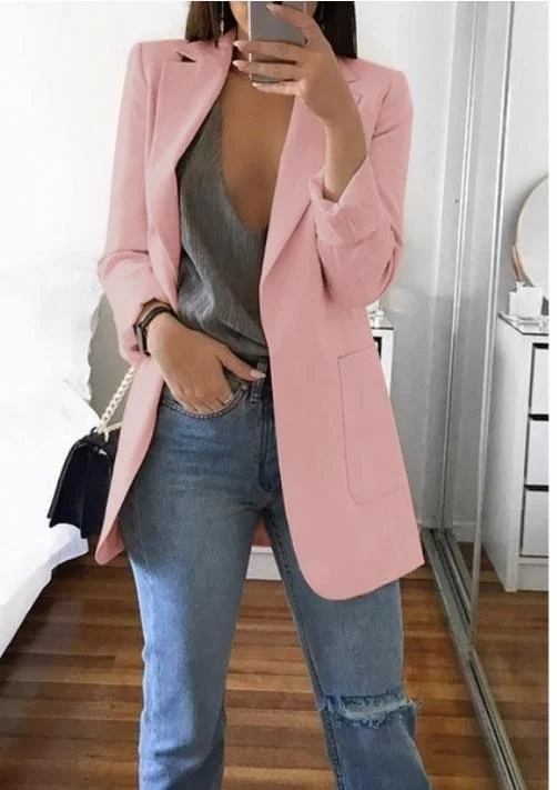 thumbnail image 1 of Mujer Solapa Slim Cardigan Traje Abrigo Moda Casual Traje Polo Cuello Slim Fit Blazer Manga Larga Chaqueta Abrigo, 1 of 5