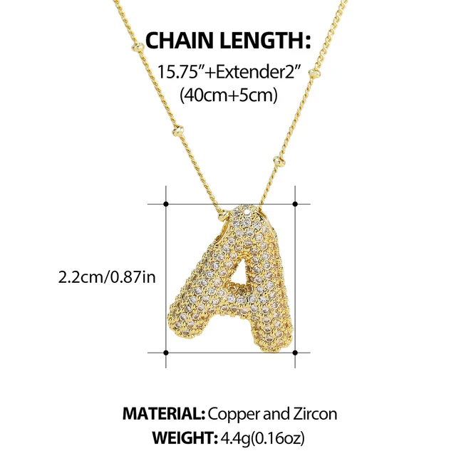 CZ Zircon Balloon Initial Necklaces Brass Gold Plated A-Z Alphabet Bubble Letter Pendant Necklace for Women Fashion Jewelry 6