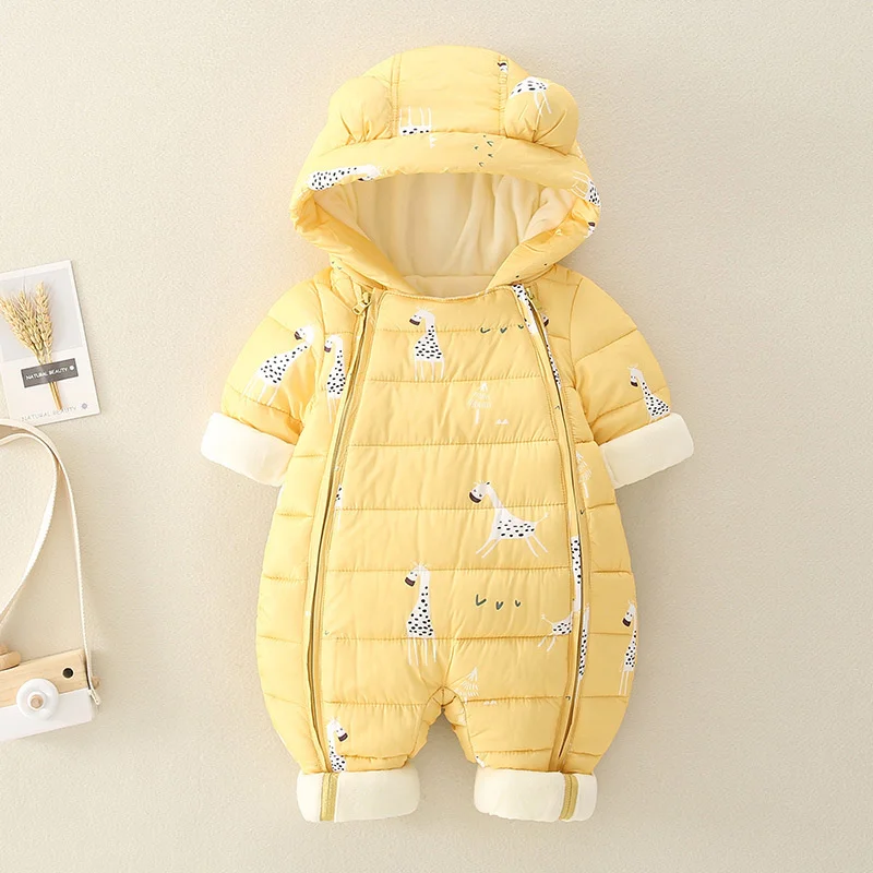 Newborn Baby Jumpsuit Hooded Plus Velvet Warm Winter Wear Baby Boys Snowsuit Toddler SnowSuit Girl Cotton Overalls Rompers New