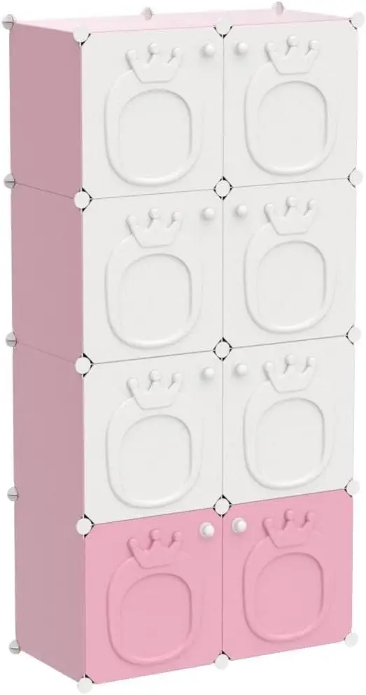 Kids Wardrobe Closet,Baby Girl Closet Cabinet with Door,The Open Hanging Children Costume Area and 6 Cube Stroage. The First