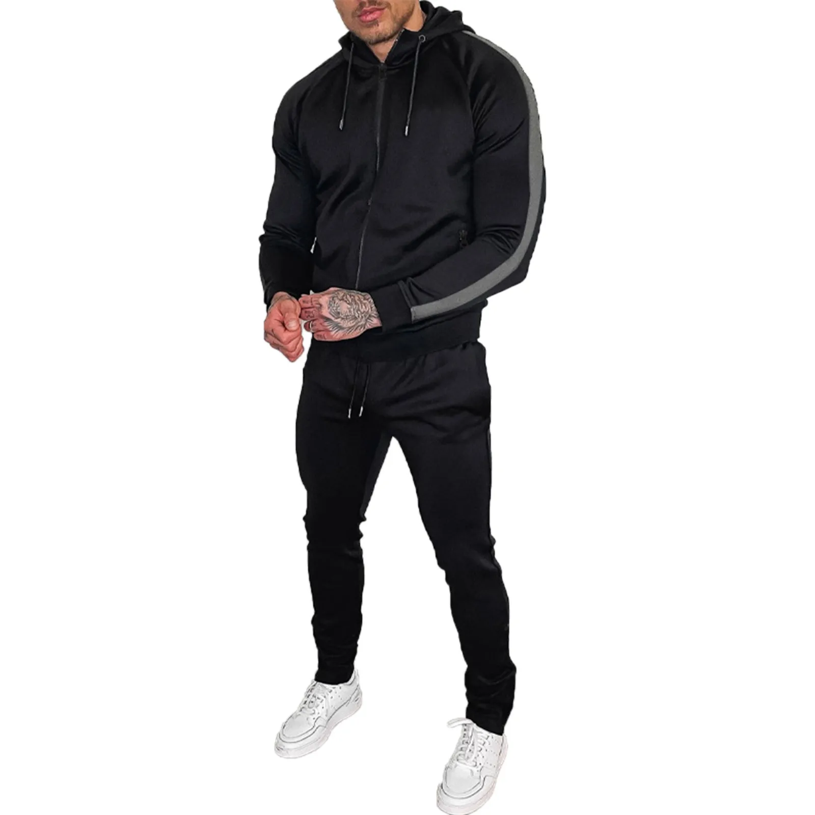 

Autumn And Winter Men's Sets Casual Solid Two Piece Suit Long Sleeve Hoodies Drawstring Zipper Pocket Coat Pants Set Male 4