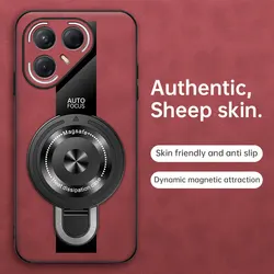 Wireless Charging Magnetic Ring Holder Sheepskin Shockproof PU Leather Case for Tecno Pova 6 Neo 5G (Red)
