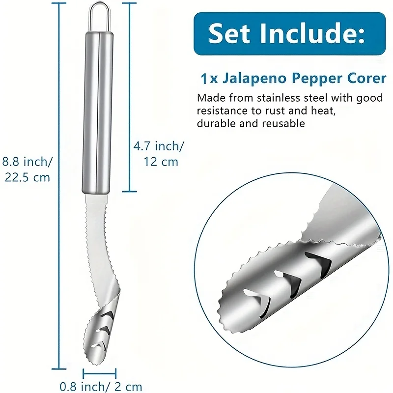 Upgraded Kitchen Pepper Seed Remover and De-seeder, Multi-Functional, Toothed, Stainless Steel