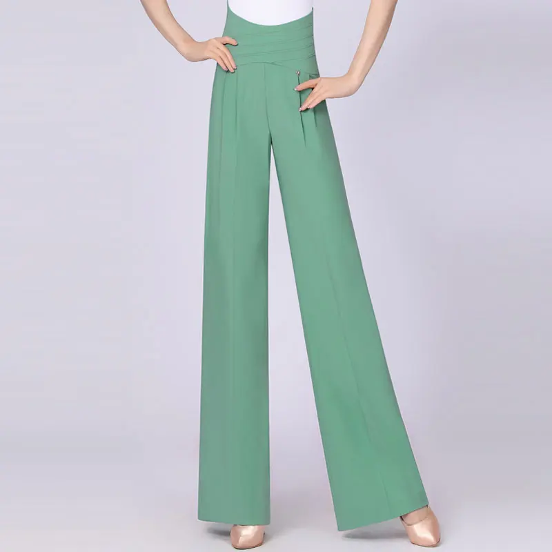 High Sense Dousha Green Social Dance Pants In Summer Gentle And Fashionable Design Sense High Waist National Standard Dance