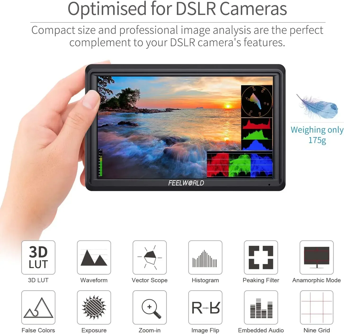 FEELWORLD FW568 V3 6 Inch DSLR Camera Field Monitor with 3D LUT Full HD1920X1080 Support HDMI Output Monitor for live streaming
