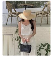 100% Handmade Natural Raffia Hats Women Flat Top Wide Brim Straw Hat Beach Hat Lady  Holiday Panama Sun Protection Sun Hat 2