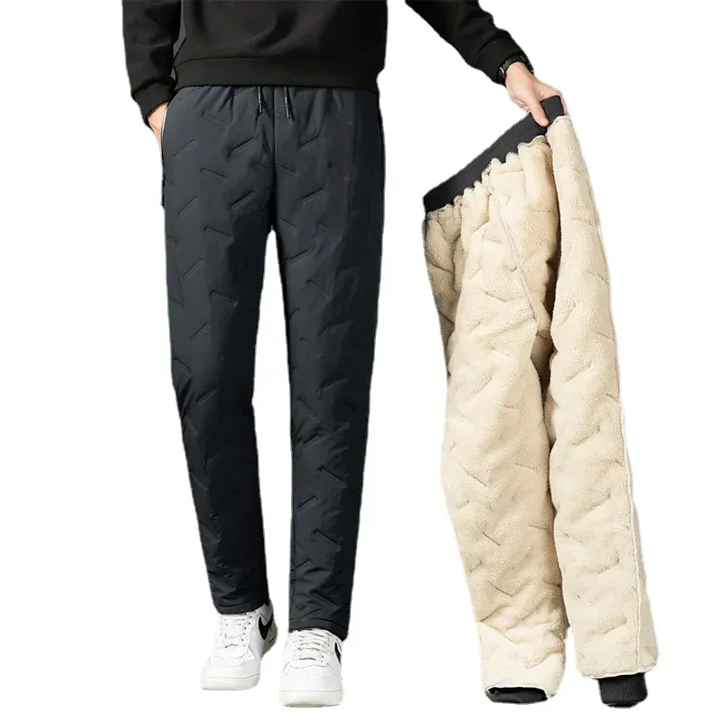 

Winter Zip Pockets Thicken Fleece Sweatpants Men Joggers Black Grey Down Cotton Warm Pants Male Water Proof Thermal Trousers 7XL