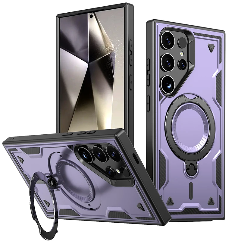 Magsafe Magnetic 360° Rotating Metal Car Bracket Phone Case - Durable Armor Design with Hard PC & Soft TPU Back Cover