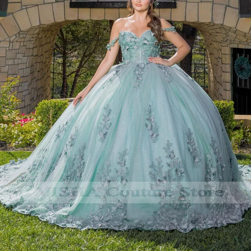 Mexican Luxury Quinceanera Dresses Appliques Beads Off The Shoulder