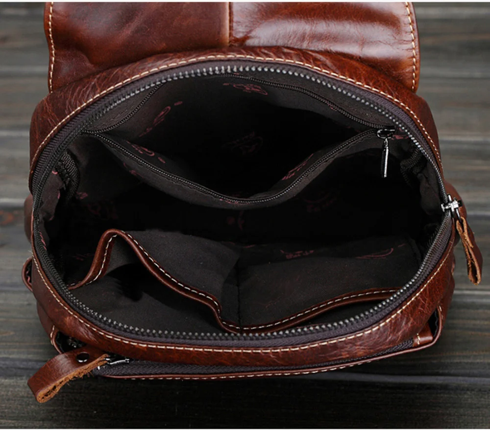 Men Oil Wax Genuine Leaher Chest Shoulder Bag Travel Belt Buckle Travel Vintage High Capacity Cowhide Sling Rucksack Backpack