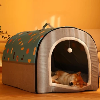 Warm Winter Cat Dog Bed Mat Deep Sleep Tent Cozy Geometric House Nest Removable Washable for Medium Large Dogs Pet Supplies 1