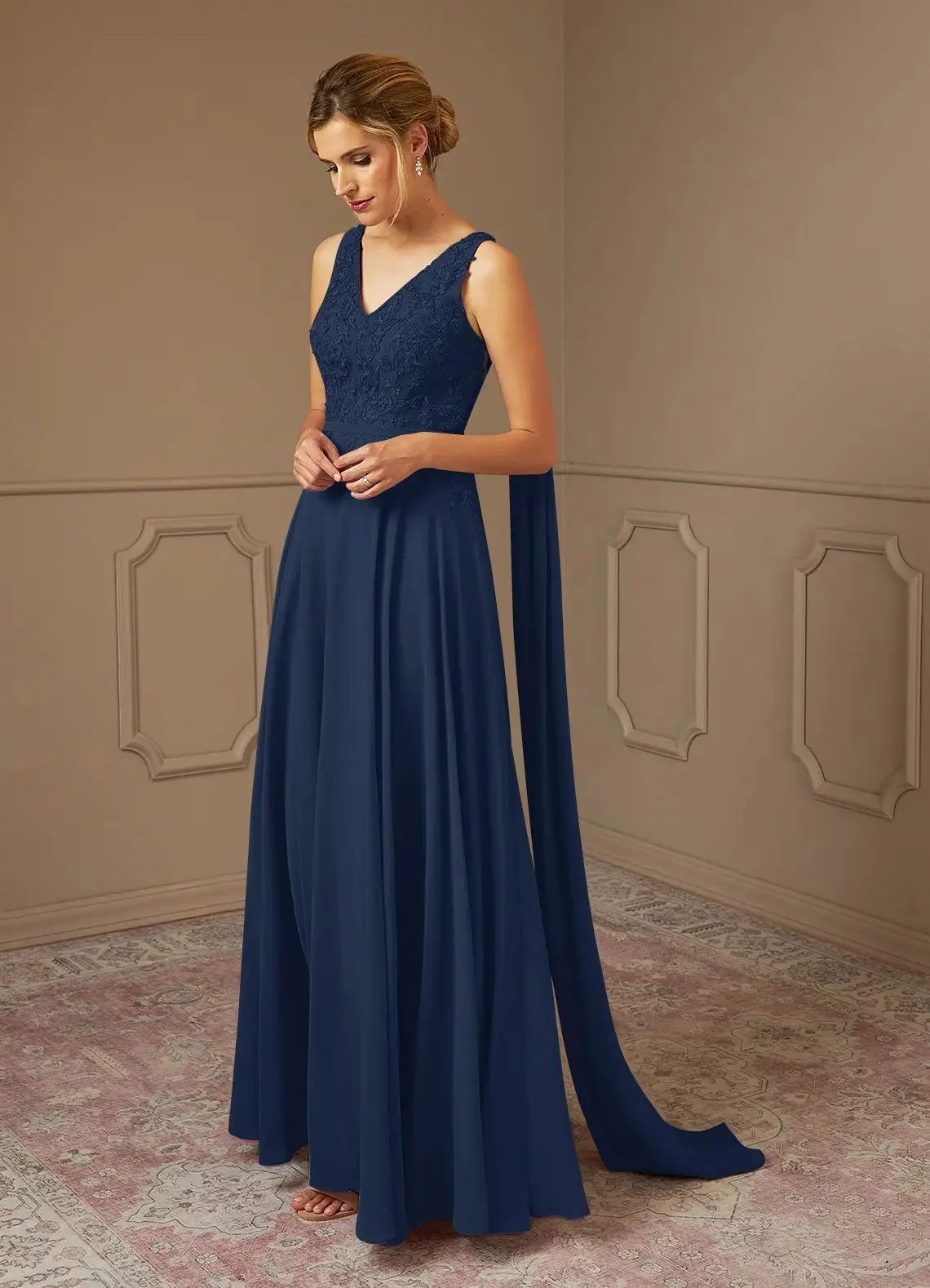 Women's A-Line Chiffon Mother of The Bride Dresses for Wedding Lace Floor-Length Grandmother Dresses with Jacket Evening