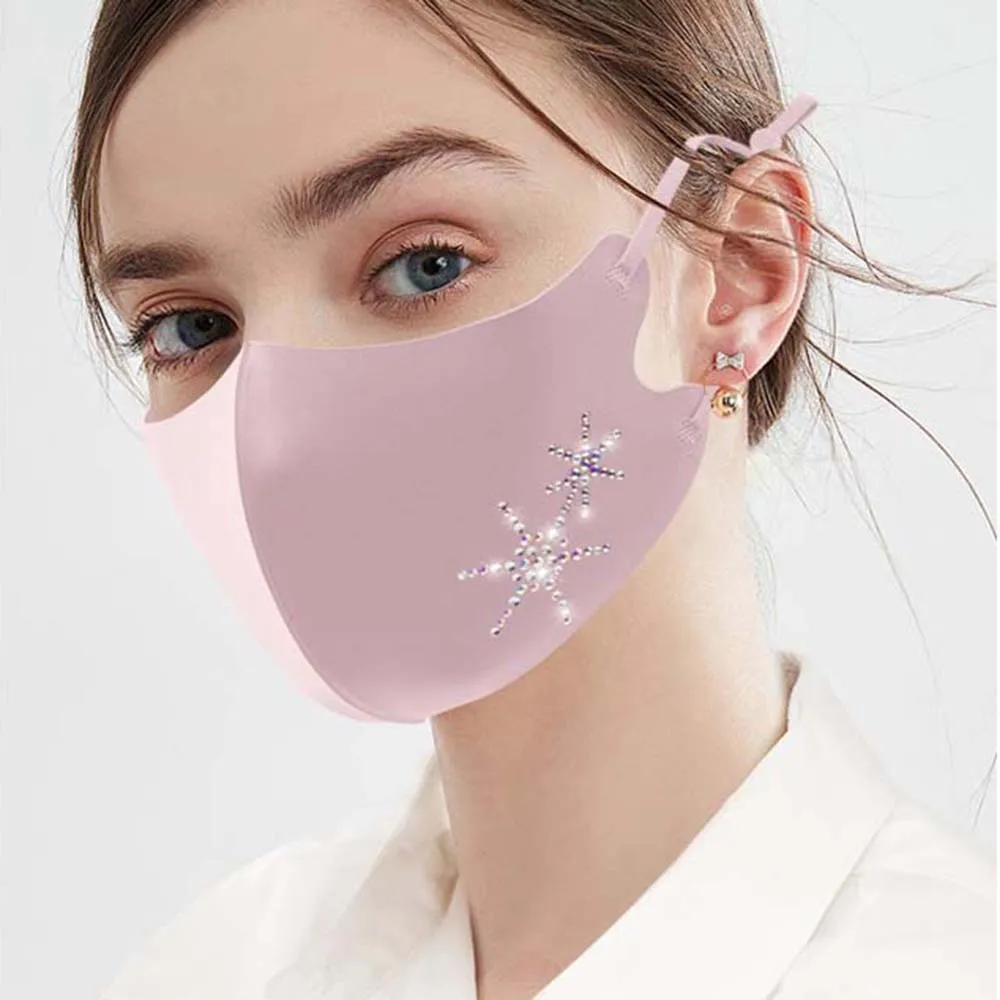 

Safe Windproof Anti Haze Anti-Pollution Reusable Sun protection Ice silk Rhinestone Health Care Dust Mask Face Mask Face Cover