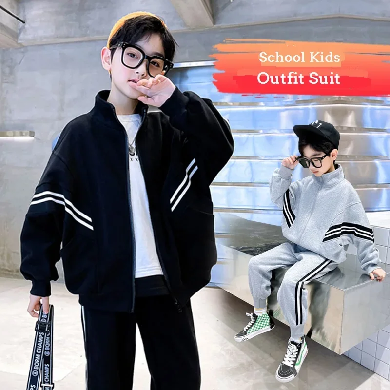 

Spring Autumn boys striped zip sweatshirt jackets sweatpant sets school kids tracksuit child outfit student jogging suit 3-14yrs