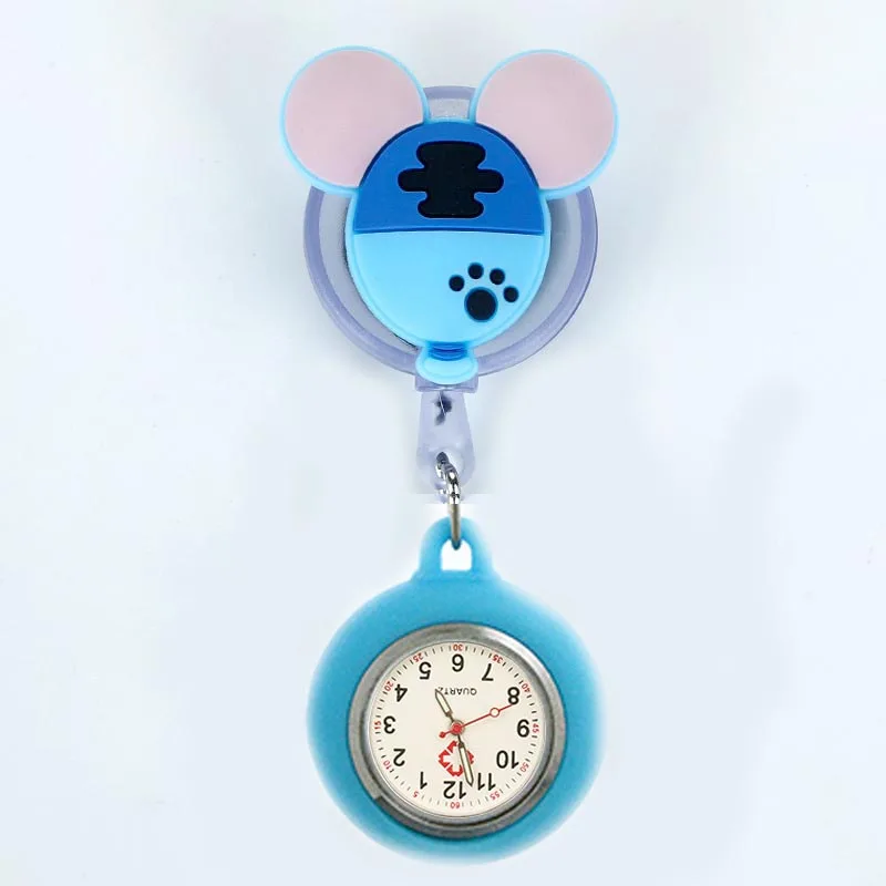 Retractable Cartoon Pattern Nurse Doctor Pocket Hang Clips Watches Colourful Hospital Medical Women Mens Badge Reel Clock