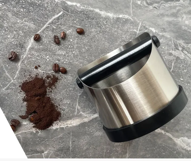 Coffee Knock Box Stainless Steel Espresso Knock Box Non Slip Coffee Ground Knock Box with Rubber Ring Beveled Coffee Ground Bin