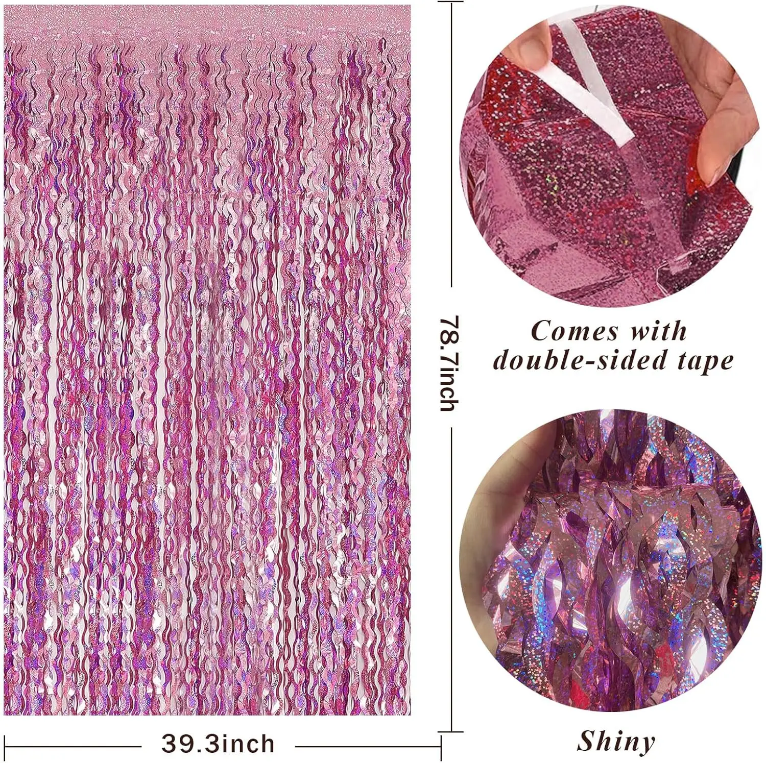 רקע פרינג' ורוד עם פרנזים, וילון פרינג' מתכתי עם פרנזים, רקע גלי לתמונות, אביזרים לקישוט יומולדת וחתונה