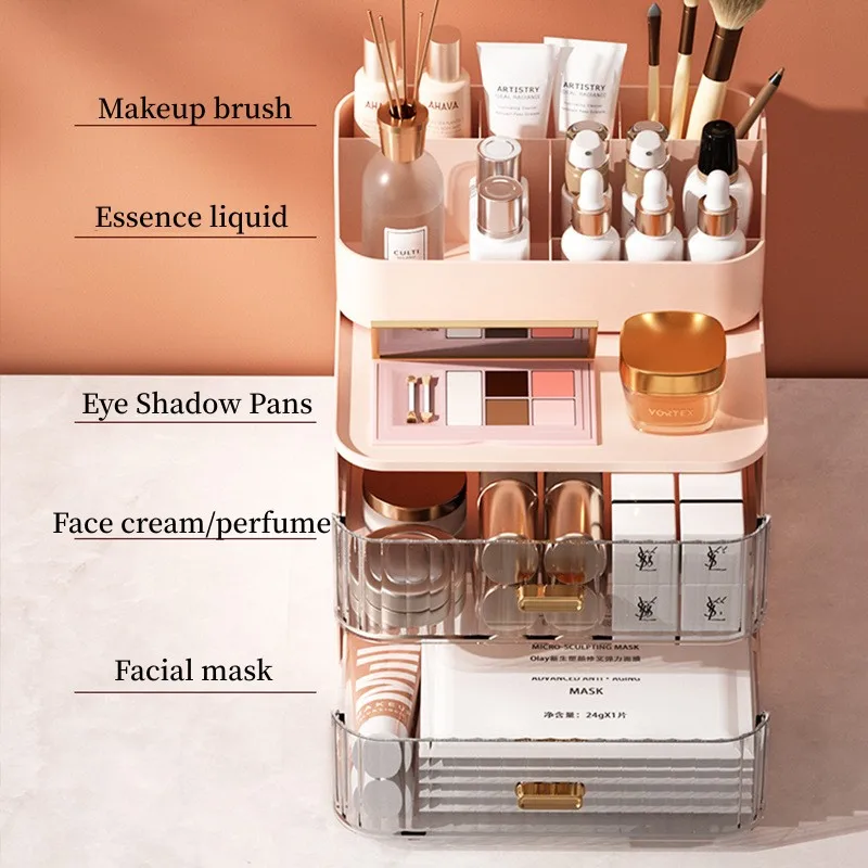 Luxury Makeup Organizer Cosmetic Storage Box Drawer Type Lipstick Skincare Makeup Brush Holder Desktop Make Up Container 3