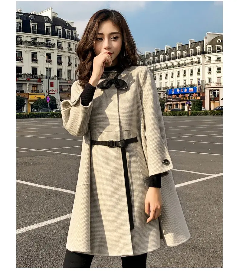 

2023 New Autumn Winter Korean Loose Wool Cloak Coat Woolen Overcoat Overcoats Women Warm Stand Collar Single-Breasted Coat Long