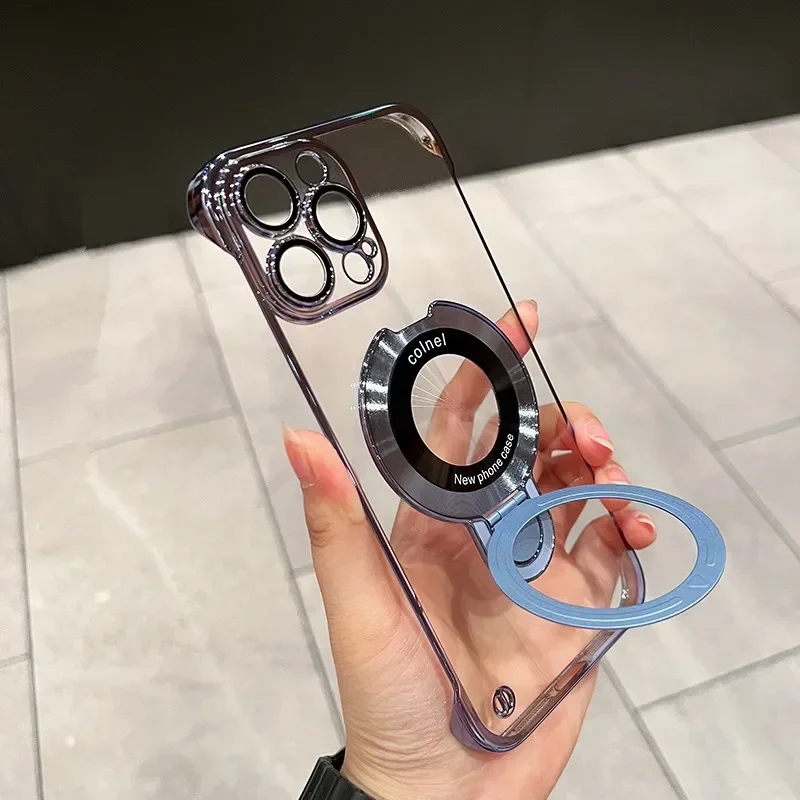 Sleek Borderless Magnetic Case with Folding Holder and Glass Camera Protector