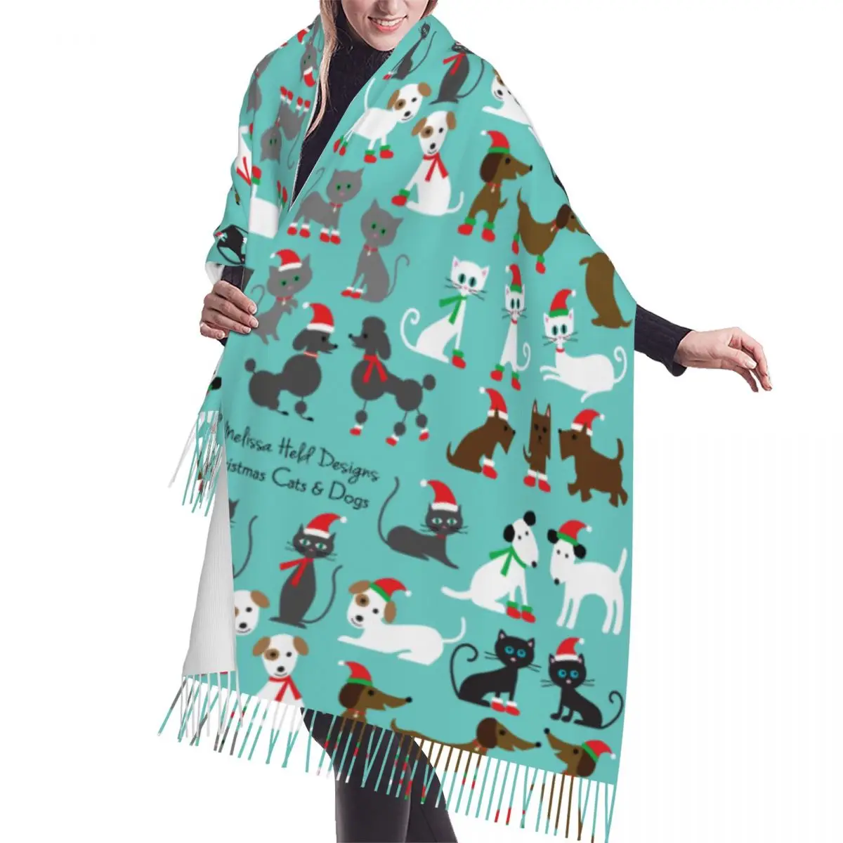 

Print Christmas Cats And Dogs Scarf Men Women Winter Fall Warm Fashion Versatile Scarves Holiday Pets Gifts Shawls Wraps