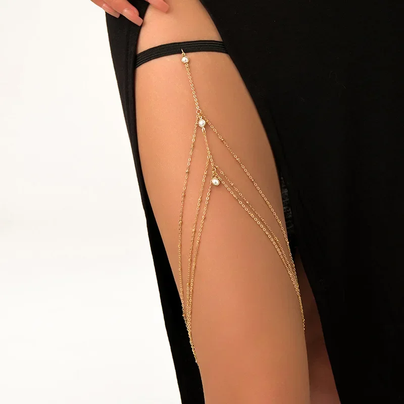 Sexy Summer Bohemian Thigh Chain Simple Body Chains for Women Double-layer Metal Leg Chain Festival Jewelry Accesorios Gift 1