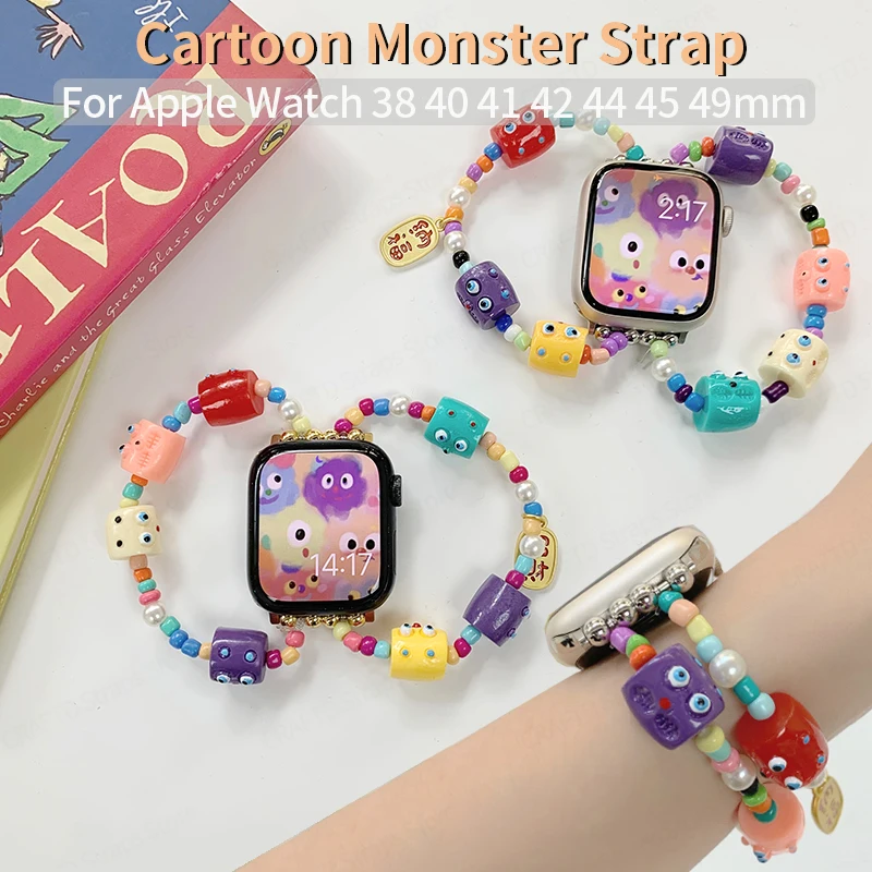 

Cartoon Monster Strap for Apple Watch Band 44mm 40mm 45 38 41 49mm Colorful Beading Elastic Bracelet for iWatch Series7 6 5 4 SE