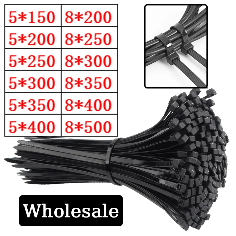 

Self-locking Plastic Nylon Cable Tie 5*200mm 5*300mm Black Cable Tie Fastening Ring 8*500mm Large Cable Tie Zip Wrap Strap Tie