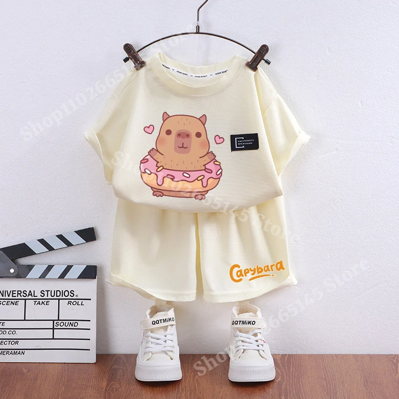 Short Fille Imprimé Capybara - Coton élastique, Taille 2 à 12 Ans, Pour L'école, Jeux, été