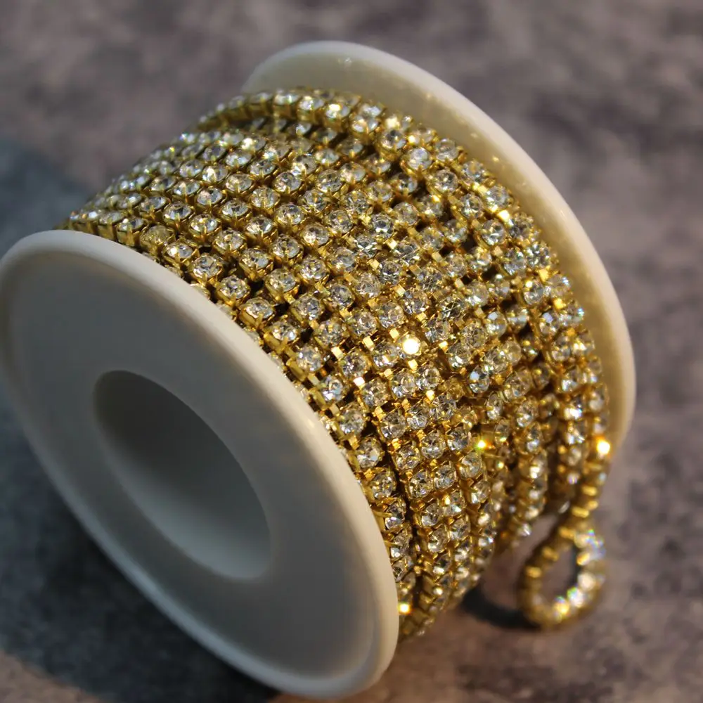 Gold Rhinestone Tassel Chain Roll with Crystal Ribbon Trim