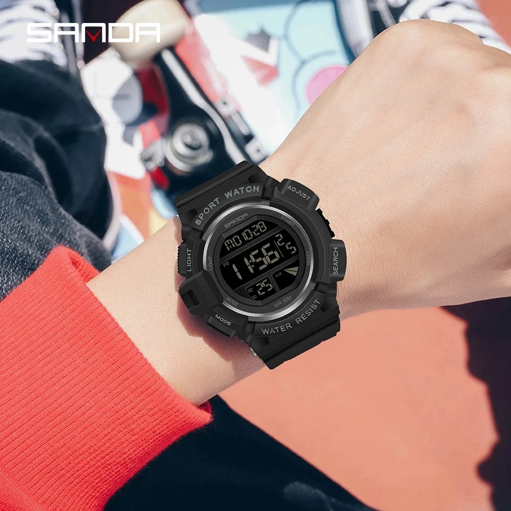 SANDA Outdoor Sport Watch Men Multifunction 5Bar Waterproof PU Strap LED Display Watches Chrono Digital Watch Reloj Hombre 2106