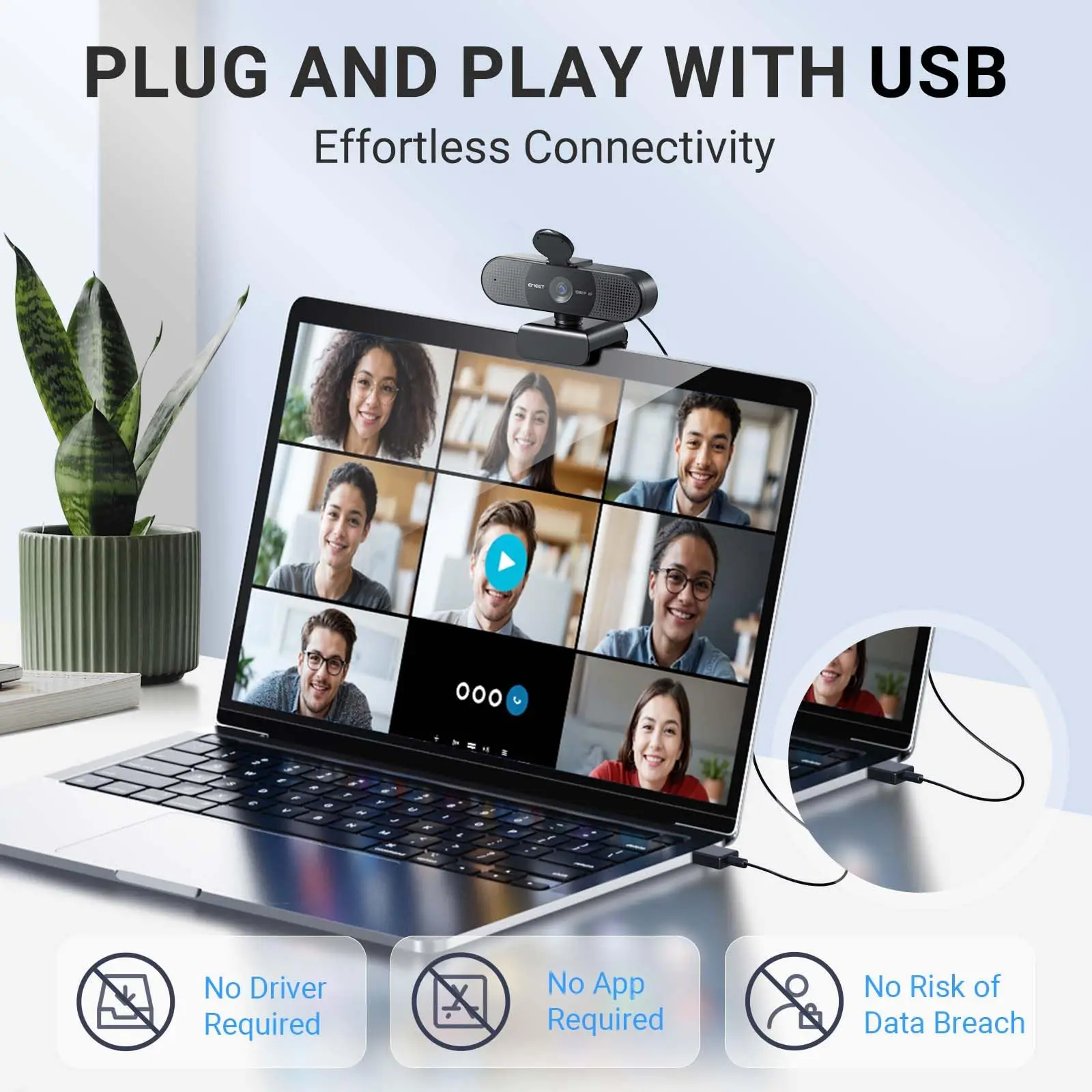 Webcam 1080P 60FPS Autofocus HD Mini for Laptop/Computer EMEET USB Web Camera With Dual Mics for Video Call