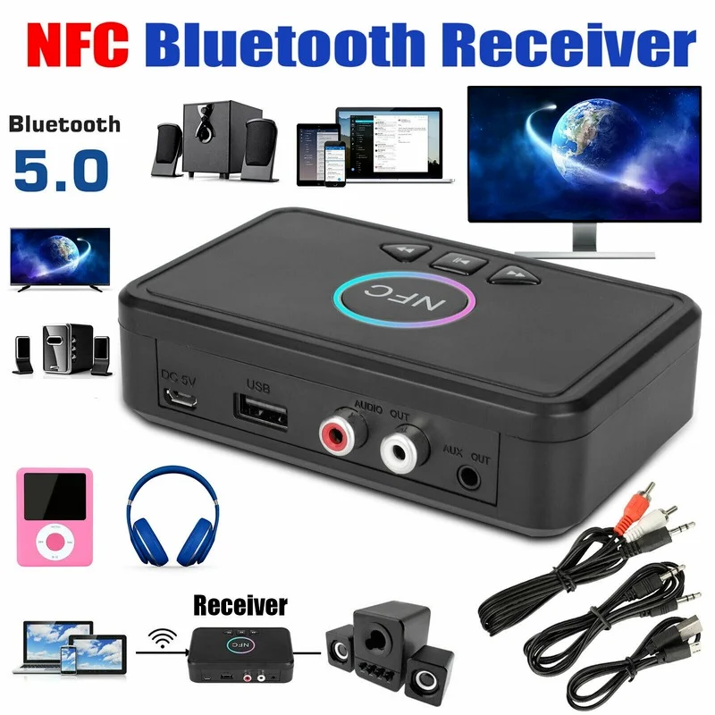 Wireless NFC Bluetooth Receiver BT5.0 Audio Transmitter 3.5mm Jack AUX 2 RCA Stereo Adapter for Speaker Headset Car bluetooth adapter