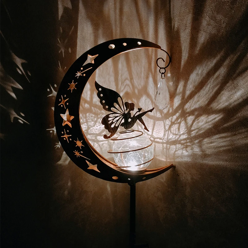 Animal FairyMoonSolarLight fo LawnOutdoor Ornament, Creative Decorative Iron Hollow Crack Ball Lamp, Angle Art Led Sunlight, New