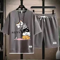 2024 Men's Summer Waffle Set Brand Fashion Casual T-shirt+Shorts Set Men's Sports Set Loose ComfortableSlo Two-piece Set 2