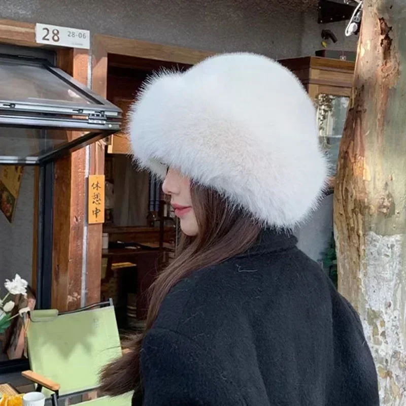 Fur Hat Winter Hat Women Fashion Fur Cap Fur Hat Winter Plush Ear Protection Brimless Plush Fluffy Headwear Skiing Riding