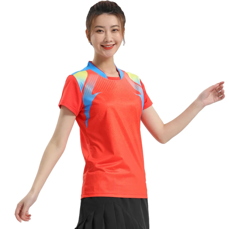 Badminton Table Tee Women Print Exercise Causal Large Size Patchwork Neck Gym Workout Jerseys Running Exercise Training Shirts
