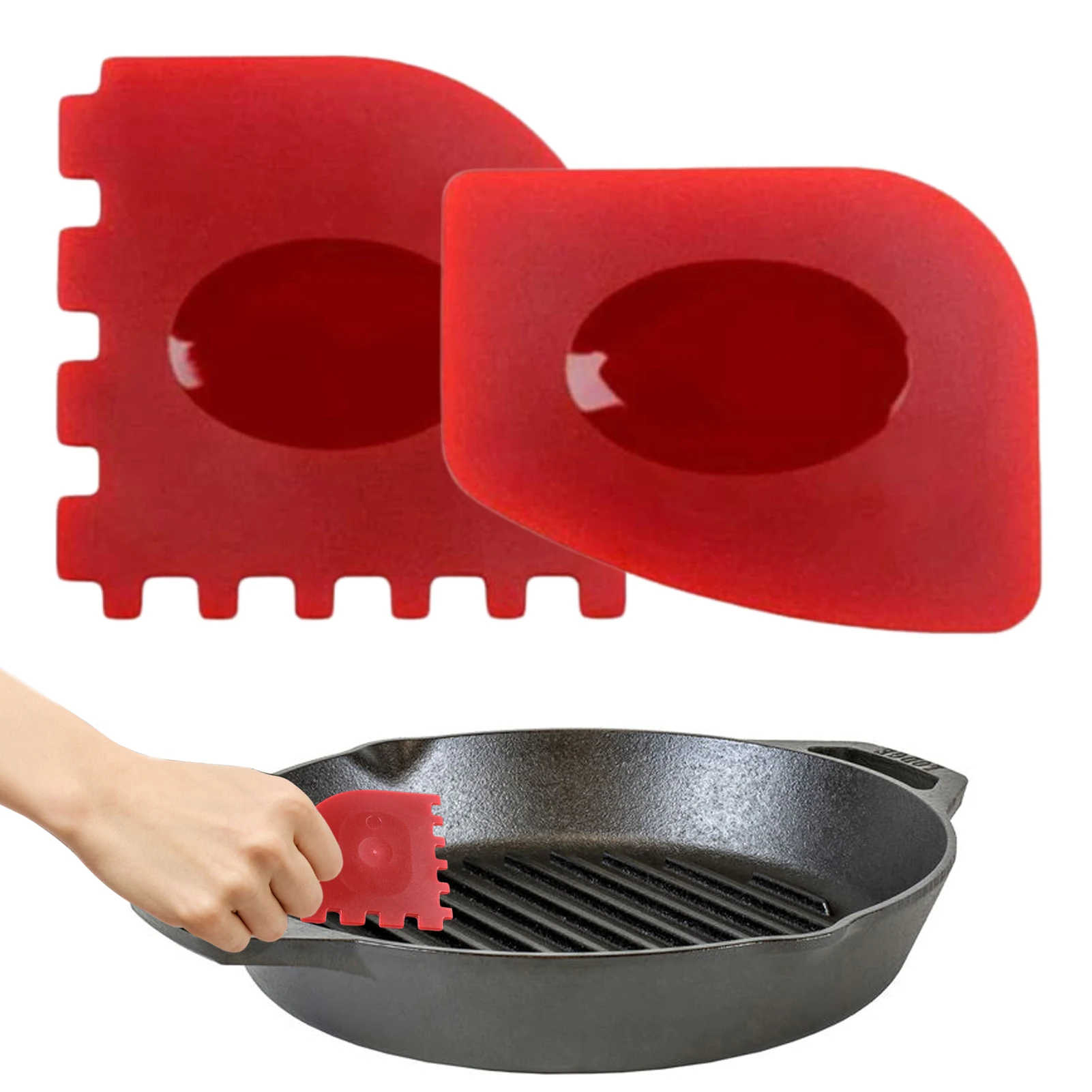 6 Piece Durable Grill Pan Scraper Plastic Set Tool And Silicone Hot Handle  Holder For Cast Iron Skillets, Frying Pans And Griddl - AliExpress