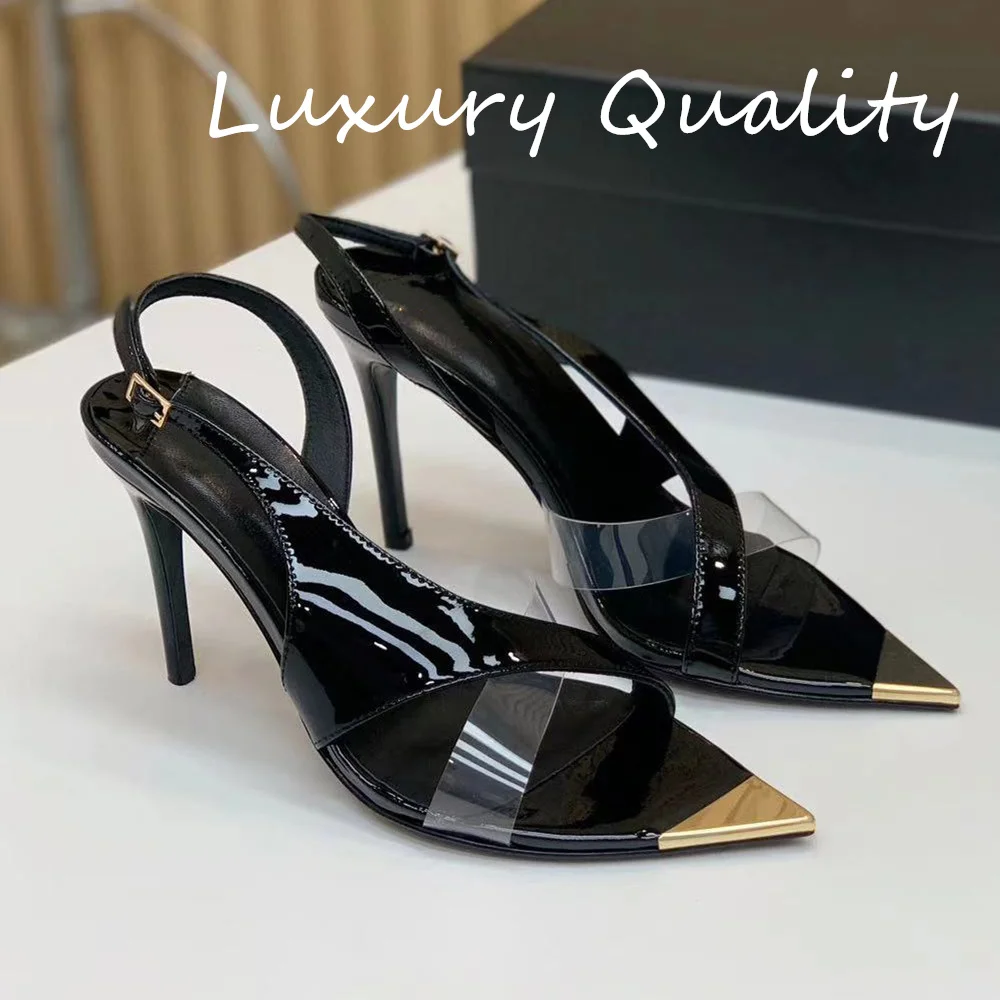 

Summer Women's Pointed high heels slippers Slender heel Lacquer leather material Genuine leather insoles Outside Shoe